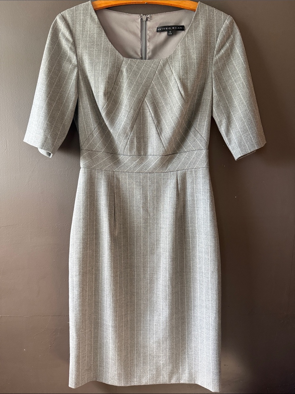 ANTONIO MELANI Grey Pinstripe Midi Sheath Dress